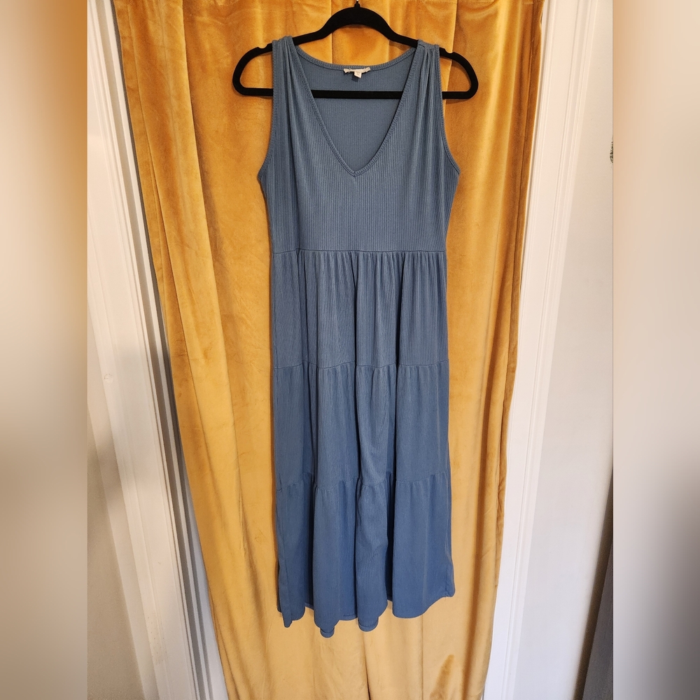 Women's Blue Ruffled Sleeveless Maxi Dress